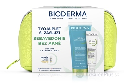 BIODERMA Sébium darčekový balík - pleť s akné gél moussant 200 ml + Kerato+ gél-krém 30 ml + vzorka Photoderm XDefense, 1x1 set