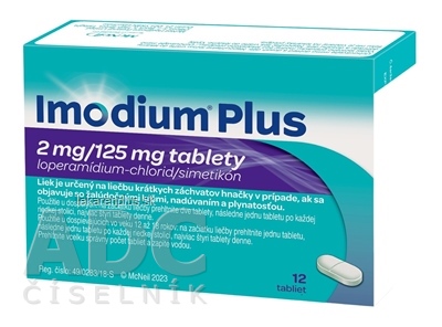 Imodium Plus tbl 2 mg/125 mg (blis.polychlórtrifluóretylén/PVC/Al/PET/papier) 1x12 ks