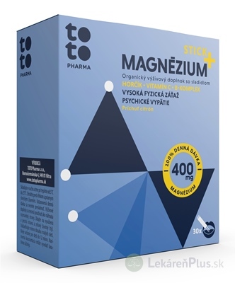 TOTO MAGNÉZIUM STICK+ 400 mg prášok vo vrecúškach (horčík + vitamín C + B-komplex), citrónová príchuť, 1x30 ks