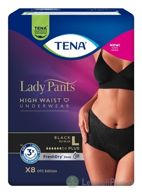 TENA Lady Pants Plus Black L čierne dámske naťahovacie inkontinenčné nohavičky 1x8 ks