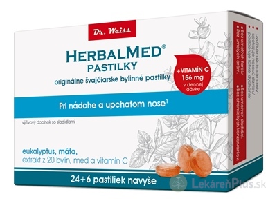 HERBALMED PASTILKY pri nádche - Dr.Weiss (eukalyptus, mäta, 20 bylín, vit.C) pastilky (24+6 navyše) 1x30 ks