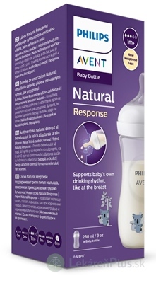 AVENT FĽAŠA Natural Response 260 ml koala, cumlík pre podporu rytmu pitia (1m+) 1x1 ks