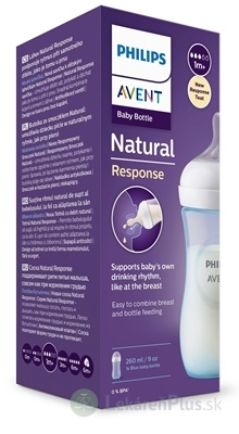 AVENT FĽAŠA Natural Response 260 ml modrá, cumlík pre podporu rytmu pitia (1m+) 1x1 ks