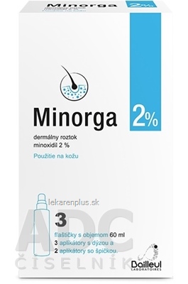 Minorga 2 % dermálny roztok sol der (fľ.HDPE+3 aplik.s dýzou+2 aplik.so špičkou) 3x60 ml