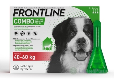 FRONTLINE COMBO SPOT-ON PRE PSY XL roztok na kožu proti kliešťom, blchám a švolám, v pipete, psy 40-60 kg, 3x4,02 ml