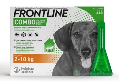 FRONTLINE COMBO SPOT-ON PRE PSY S roztok na kožu proti kliešťom, blchám a švolám, v pipete, psy 2-10 kg, 3x0,67 ml