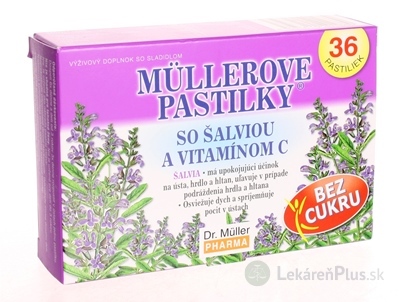 MÜLLEROVE PASTILKY SO ŠALVIOU A VIT. C Bez cukru 1x36 ks