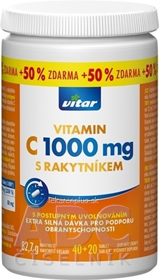 VITAR VITAMIN C 1000 mg S RAKYTNÍKOM tbl s postupným uvoľňovaním 40+20 (50% zadarmo) (60 ks)