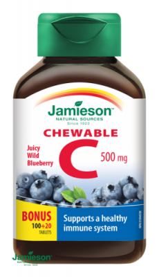 Jamieson Vitamín C 500mg tablety na cmúľanie s príchuťou čučoriedky 120tbl.